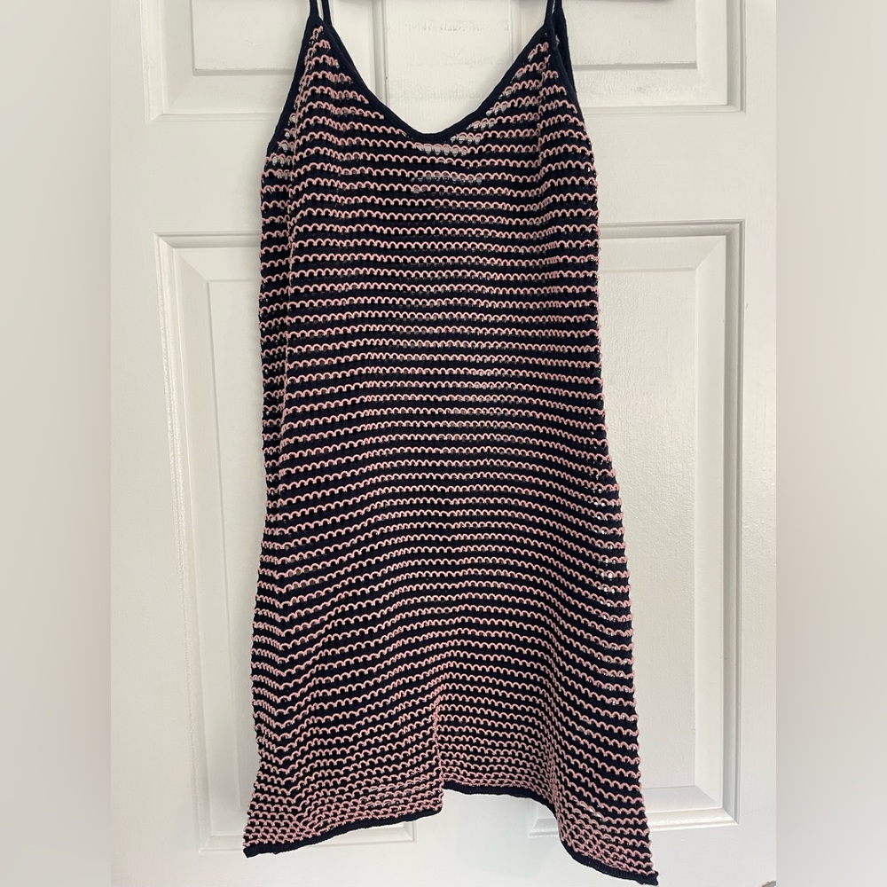 Blue and Pink Striped Crochet Swim Coverup